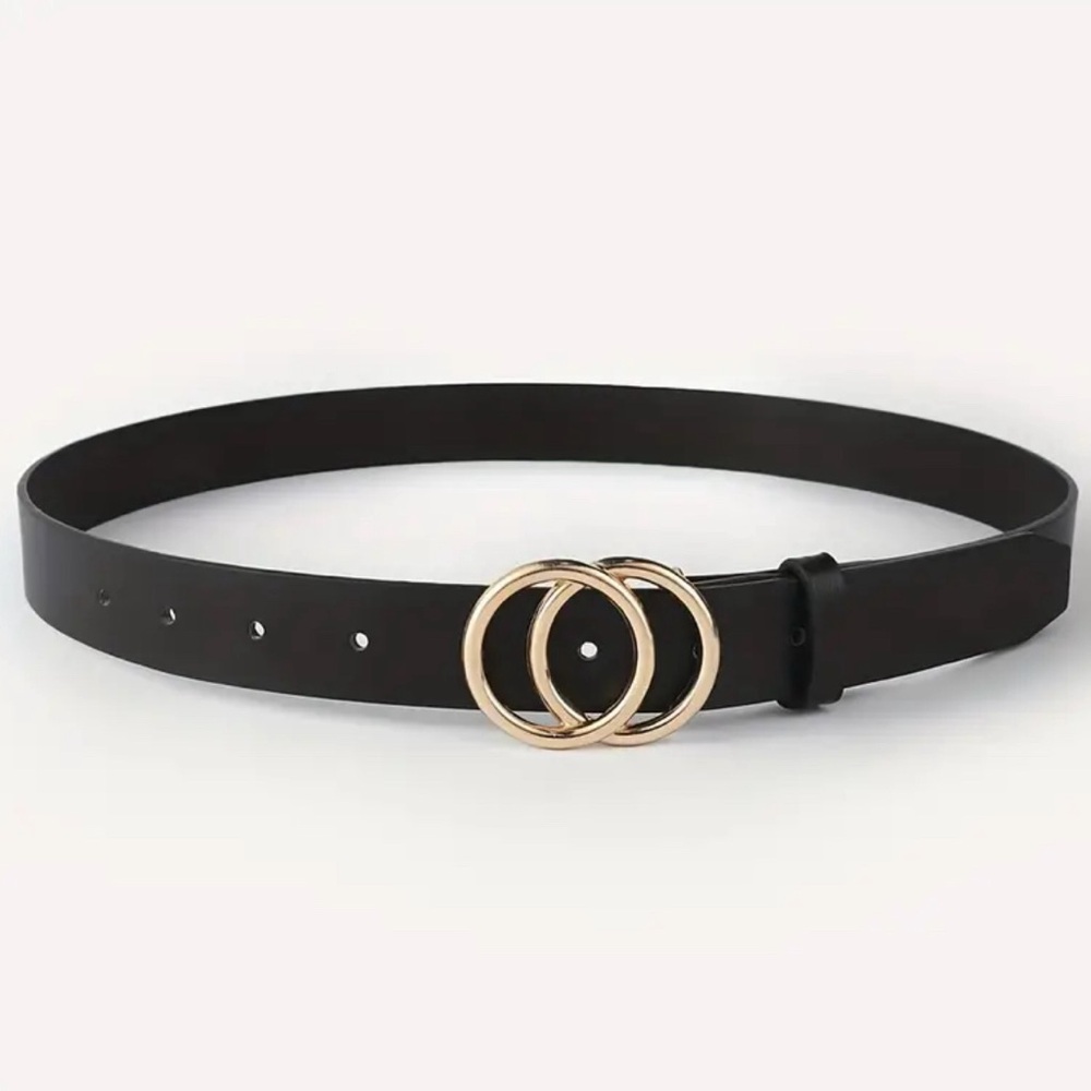 Black Women’s Belt with Gold Double-Ring Buckle